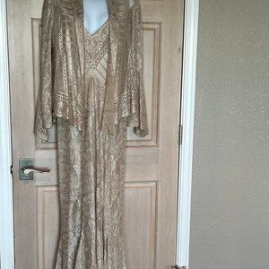 Damianou Gold Mettalic Formal Length Dress with Jacket - Size Large